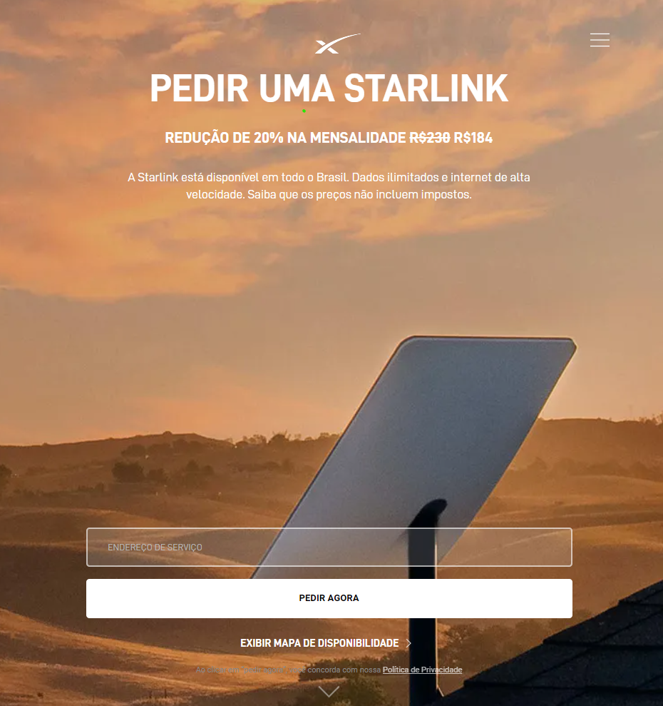 Peça no Site da Starlink